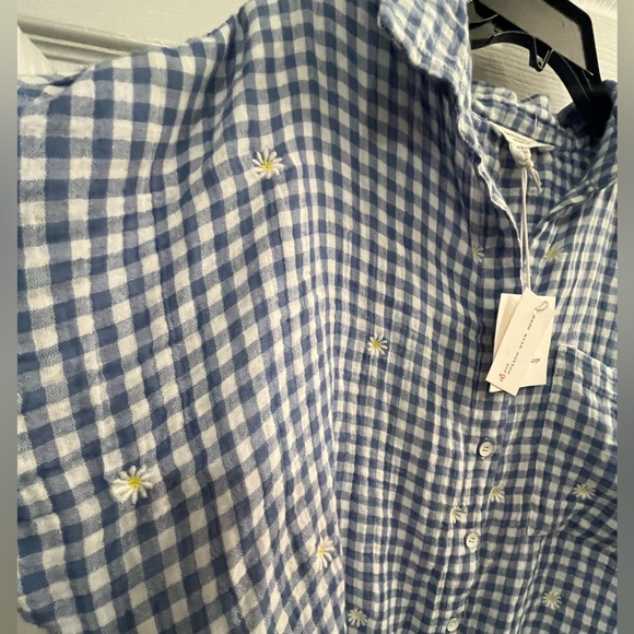 COPY NWT Beach Lunch Lounge Rosie Tie Front Blue Striped Embroidered Cotton Blou - Picture 7 of 14